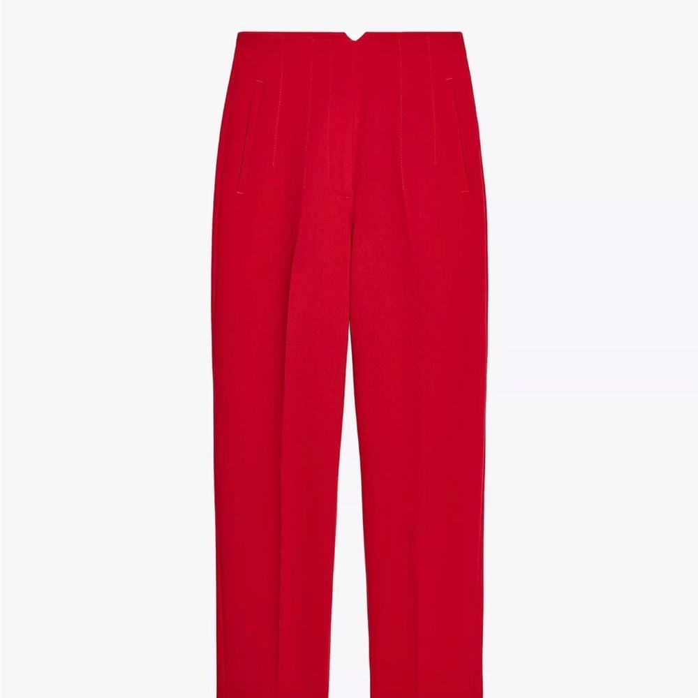 Zara Bright Red High-Waist Tailored Trousers
